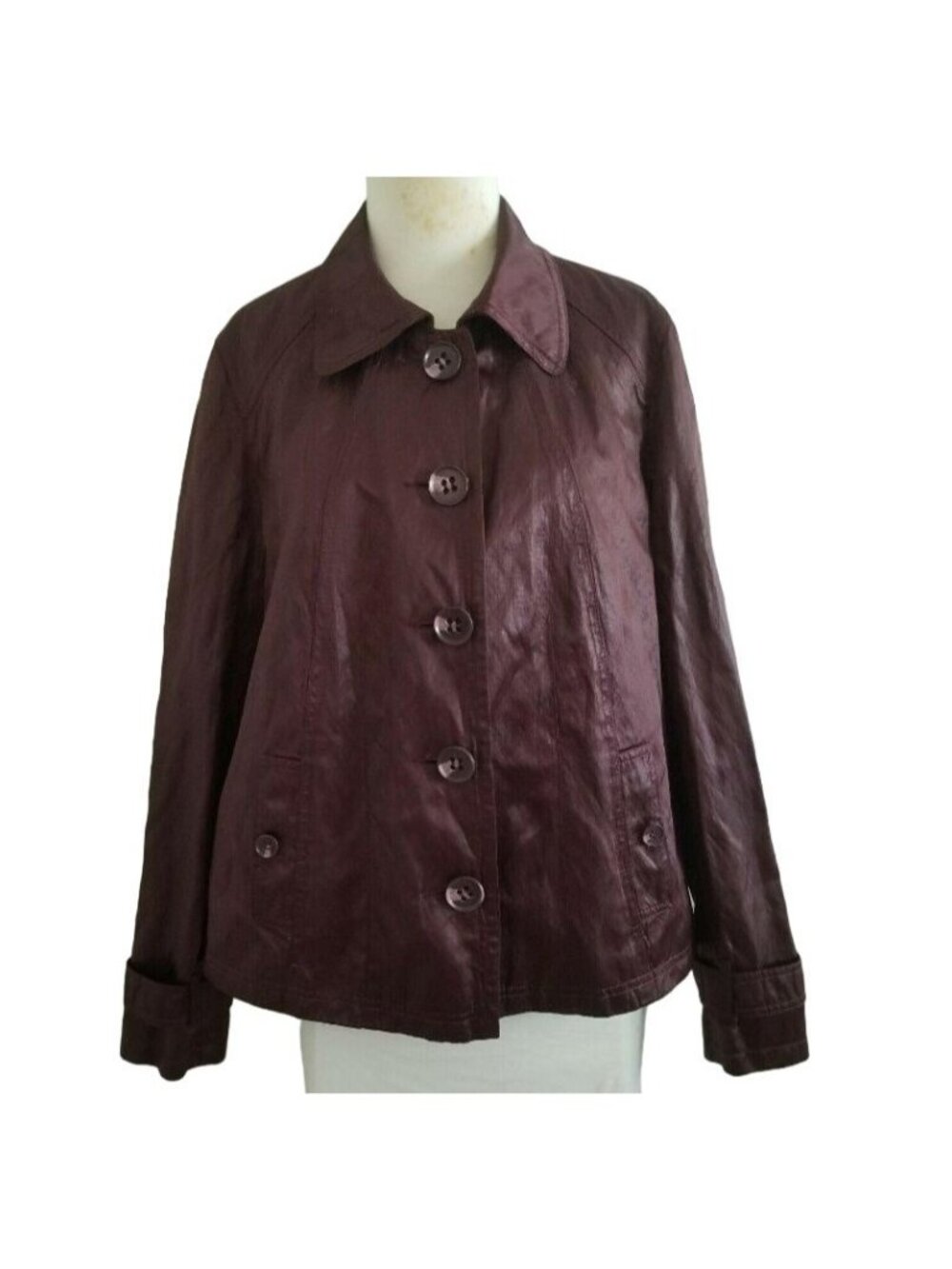 Tribal Women’s Long Sleeve Lined Burgundy Button-Up Coat Jacket Size 12 - Picture 2 of 16